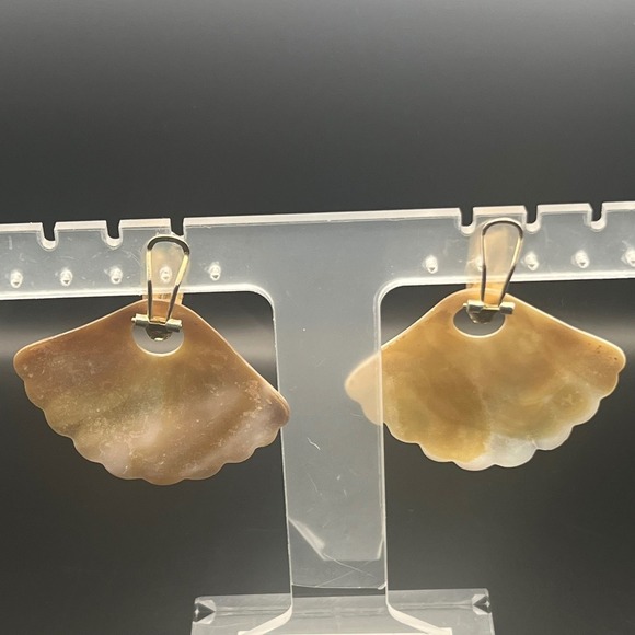 Vintage Mother Of Pearl Shell Fan Shaped Clip On Earrings - Picture 3 of 5